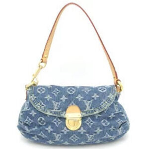 Louis Vuitton Monogram Denim Pleaty Handbag Shoulder Pouch Clutch Blue